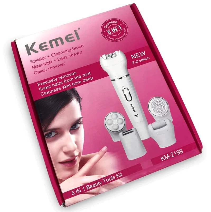 Kemei 5-in-1 Beauty Tools Kit – Epilator, Cleansing Brush, Shaver & More