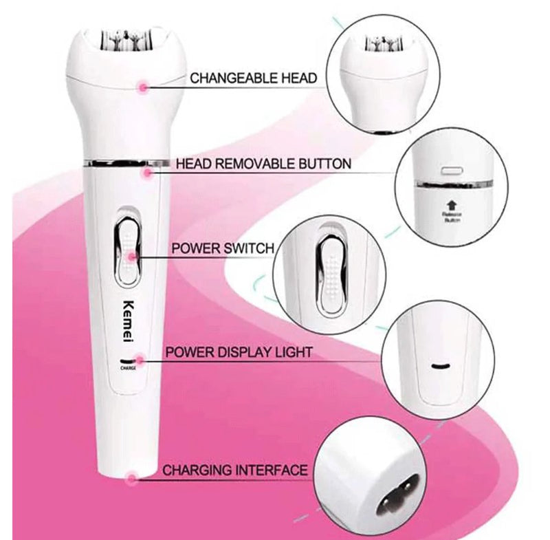 Kemei 5-in-1 Beauty Tools Kit – Epilator, Cleansing Brush, Shaver & More