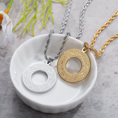 Ayat ul Kursi Round Arabic Engraved Pendant Necklace